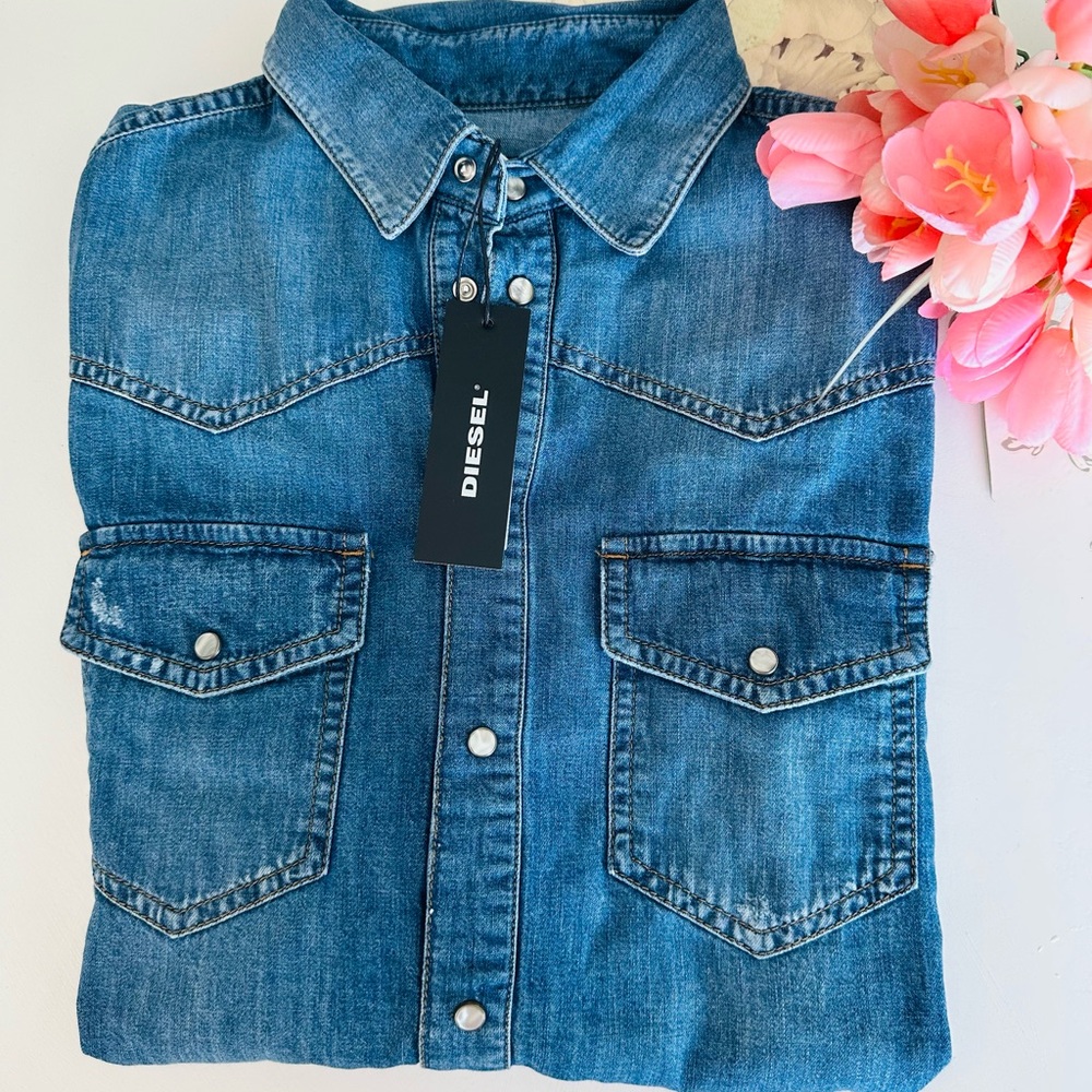 Diesel Blue Denim Jean Jacket with Contrast Stitching - Picture 1 of 4
